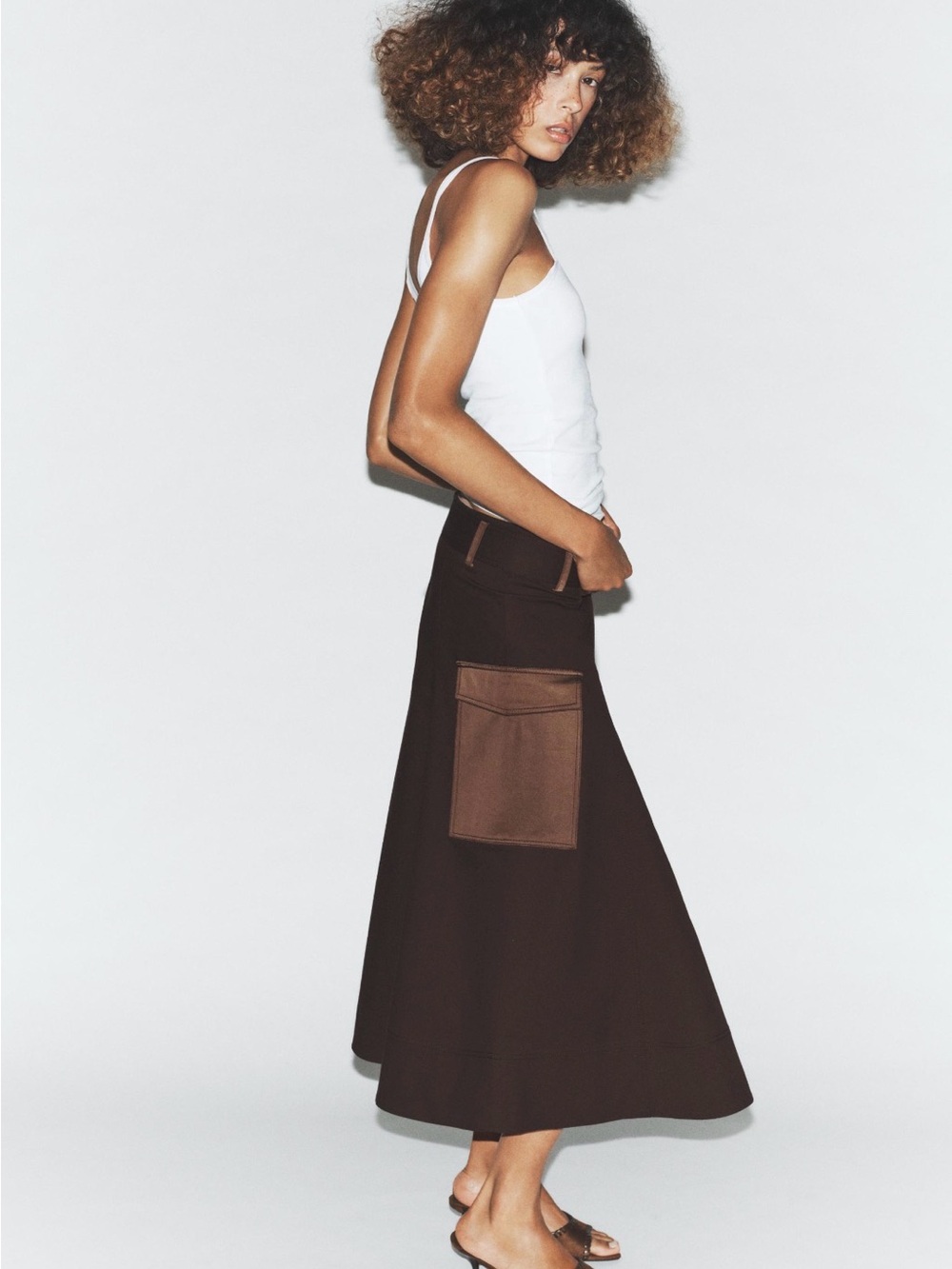 🤎 ZARA Belted Cargo Midi Skirt – Brown | Size M